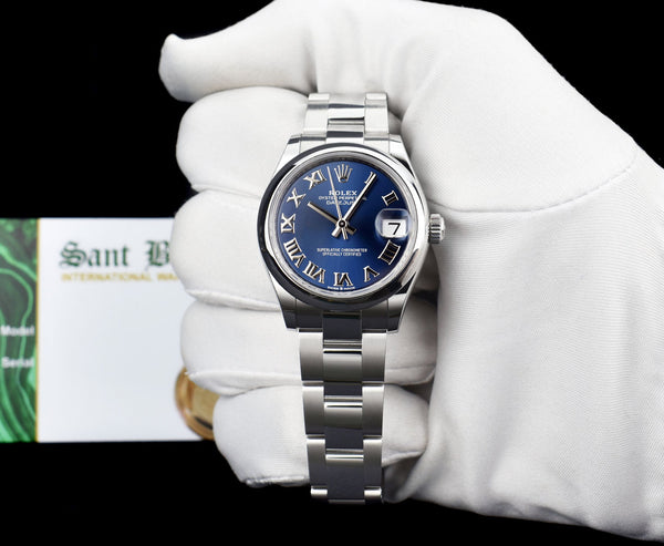 ROLEX MidSize Stainless Steel Datejust 31 Blue Roman 2023 with Card Model 278240