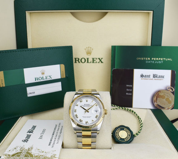 ROLEX 2020 18kt Gold Stainless Steel Datejust 36 White Roman Box