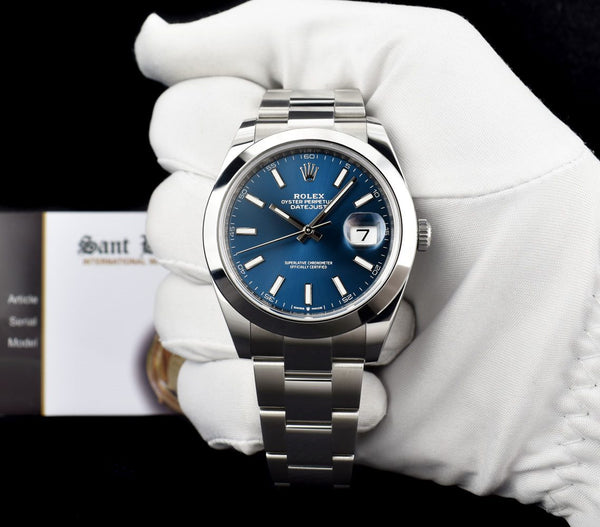 ROLEX Stainless Steel DateJust 41 Blue Index Dial Box Tags Model 126300