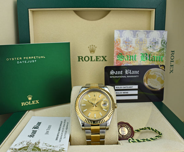 ROLEX Mens 18kt Gold Stainless Steel DateJust II Champagne Index