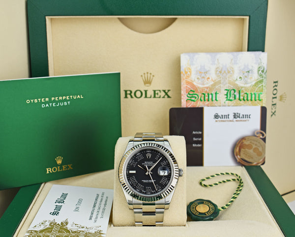 ROLEX 41mm 18kt White Gold & Stainless Steel DateJust II Black