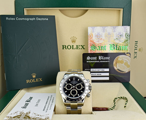 ROLEX 40mm Mens Stainless Steel Daytona Black Index Dial Model