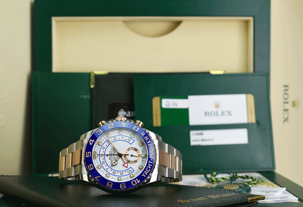ROLEX 44mm 18kt Rose Gold & Stainless Steel YachtMaster II Blue Hands –  Sant Blanc