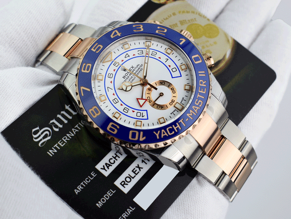 ROLEX 44mm 18kt Rose Gold Stainless Steel YachtMaster II Blue