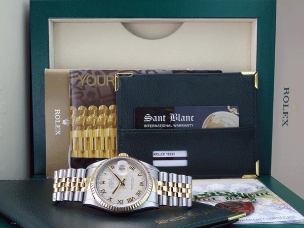 ROLEX 36mm 18kt Gold Stainless DateJust Ivory Pyramid Roman