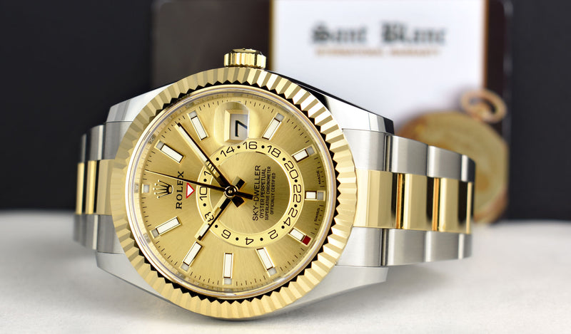 ROLEX 18kt Gold & Stainless Steel Sky Dweller Champagne Index Dial Model 326933
