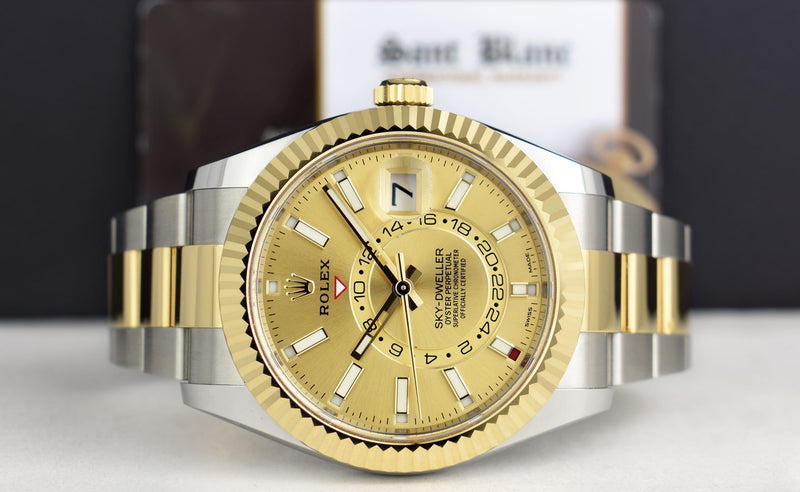 ROLEX 18kt Gold & Stainless Steel Sky Dweller Champagne Index Dial Model 326933