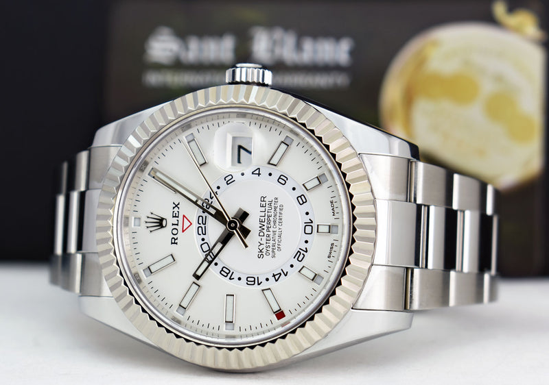 ROLEX 42mm Mens White Gold & Stainless Sky Dweller White Index Dial Model 326934
