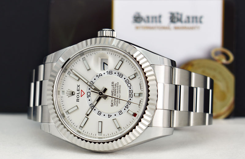 ROLEX 42mm White Gold & Stainless Sky Dweller White Index Dial Card Model 326934