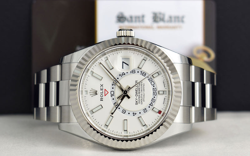 ROLEX 42mm White Gold & Stainless Steel Sky Dweller White Index Dial Model 326934