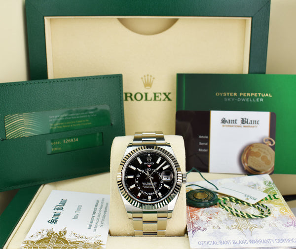 ROLEX 42mm White Gold Stainless Sky Dweller Black Index Dial