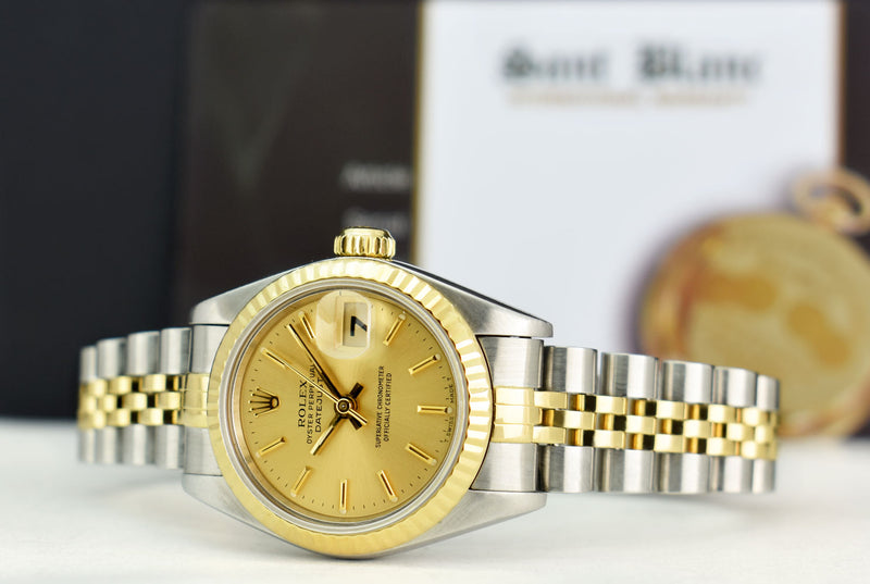 ROLEX Ladies 18kt Gold & Stainless Steel DateJust Champagne Stick Dial Model 79173
