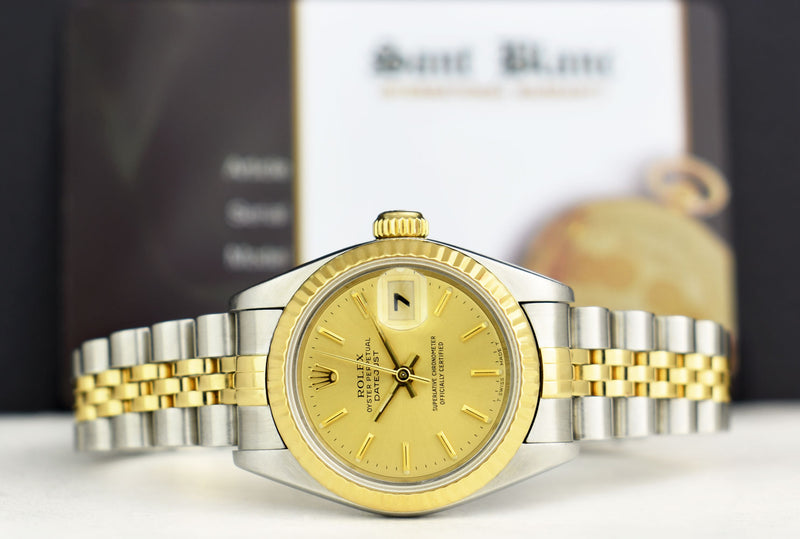 ROLEX Ladies 18kt Gold & Stainless Steel DateJust Champagne Stick Dial Model 79173
