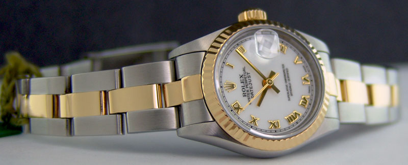 ROLEX Ladies 18kt Gold & Stainless Steel DateJust White Roman Dial Model 79173