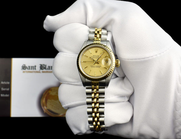 ROLEX Ladies 18kt Gold & Stainless Steel DateJust Champagne Stick Dial Model 69173