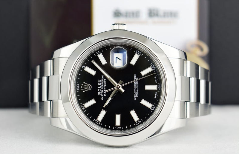 ROLEX 41mm Stainless Steel DateJust II Black Index Dial Model 116300