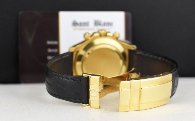 ROLEX 40mm 18kt Gold DAYTONA Black Strap Black Index 116518