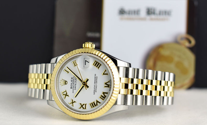 2020 ROLEX MidSize 18kt Gold & Stainless Steel Datejust 31 White Roman Dial Model 278273