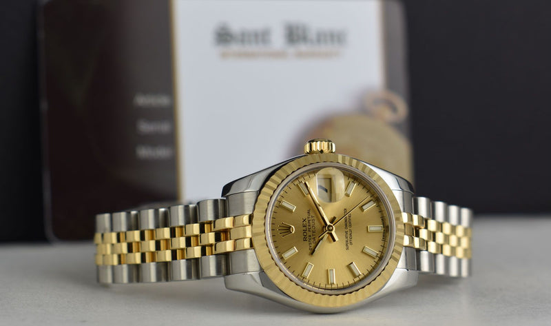 ROLEX Ladies 18kt Gold & Stainless Steel DateJust Champagne Index Dial Model 179173