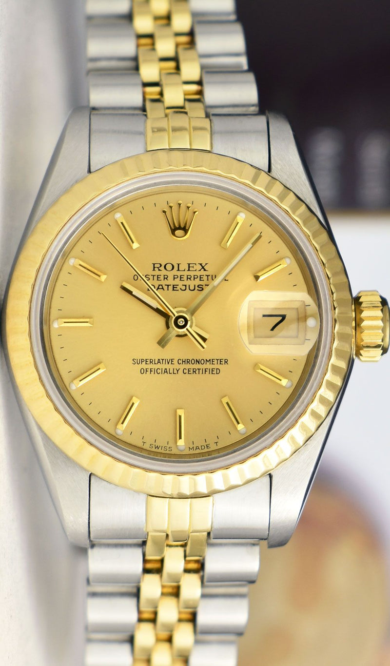 ROLEX Ladies 18kt Gold & Stainless Steel DateJust Champagne Stick Dial Model 69173