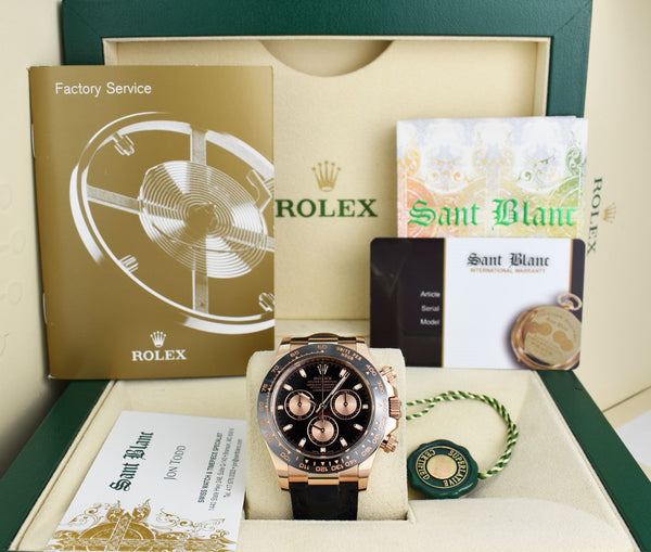 ROLEX 18kt Rose Gold Daytona Leather Strap Black Panda Model