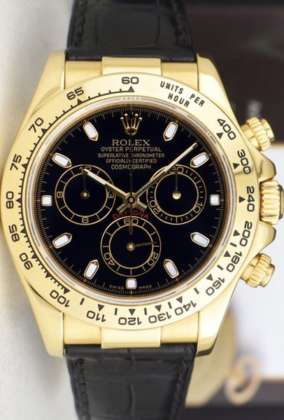 感謝の声続々！ 40mm ROLEX 18kt 116518 Index Black Strap Black DAYTONA Gold 時計