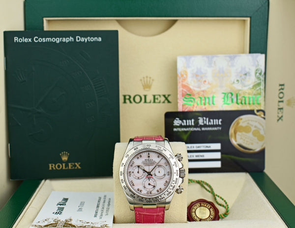 ROLEX 40mm White Gold DAYTONA Rose MOP Arabic Pink Strap 116519 – Sant Blanc