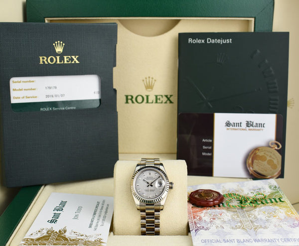 ROLEX Ladies 18kt White Gold President Mother Of Pearl Diamond Pearl Dial Model 179179