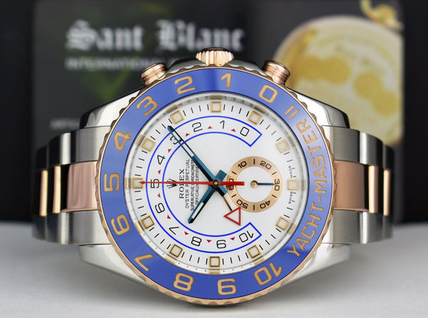 ROLEX 18kt Rose Gold Stainless Steel YachtMaster II 44mm Blue Hands Sant Blanc