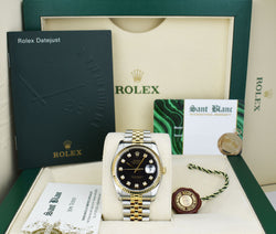 ROLEX 36mm 18kt Gold & Stainless Steel DateJust Black Diamond Custom Bezel Model 116233