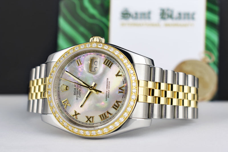 ROLEX 18kt Gold & Stainless Steel DateJust Mother of Pearl Roman Model 116233