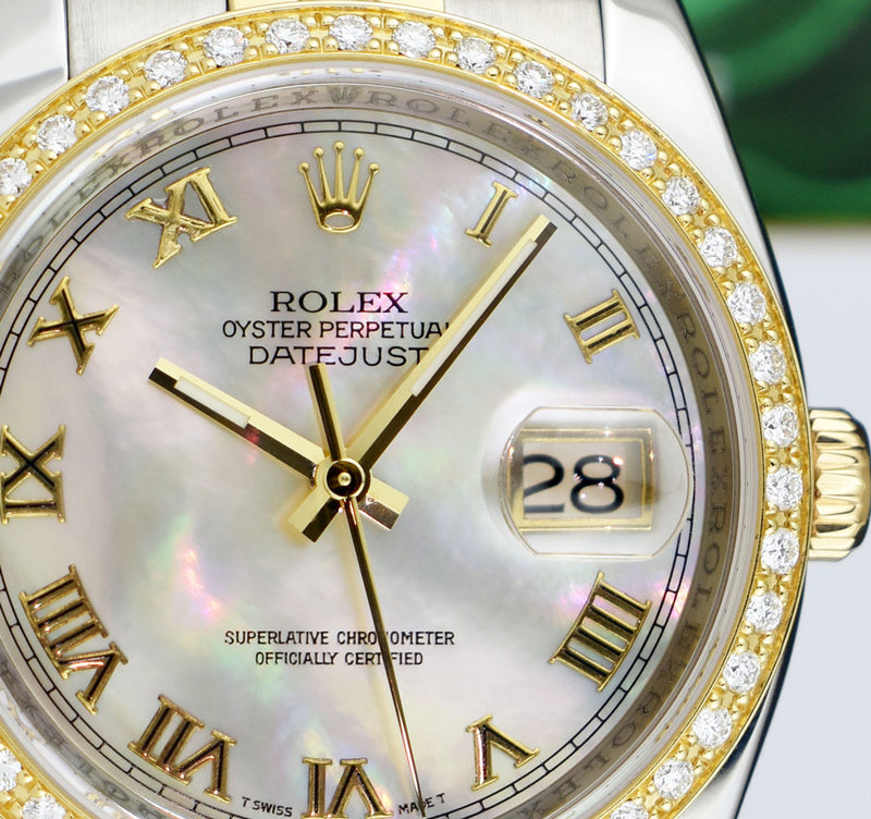 ROLEX 18kt Gold & Stainless Steel DateJust Mother of Pearl Roman Model 116233