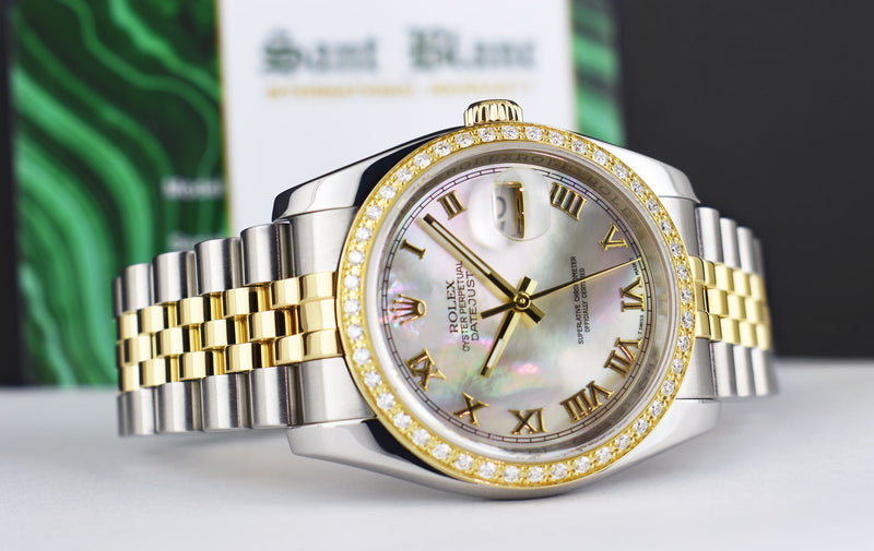 ROLEX 18kt Gold & Stainless Steel DateJust Mother of Pearl Roman Model 116233