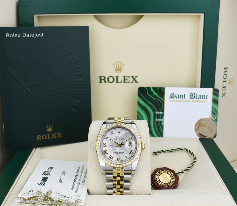 ROLEX 18kt Gold & Stainless Steel DateJust Mother of Pearl Roman Model 116233