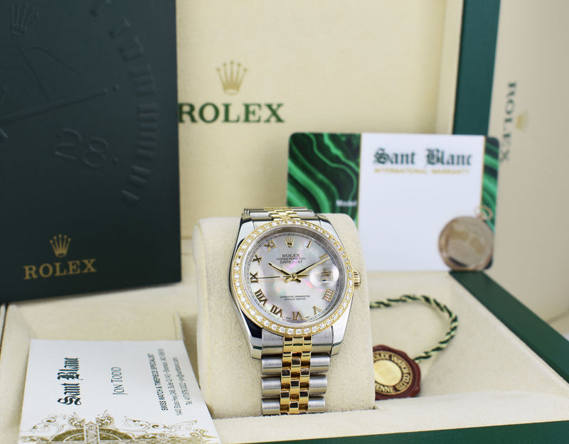 ROLEX 18kt Gold & Stainless Steel DateJust Mother of Pearl Roman Model 116233