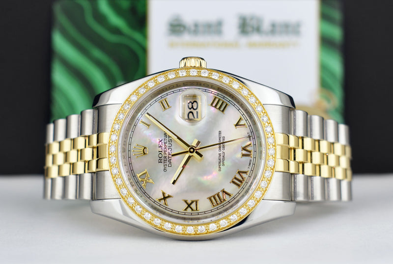 ROLEX 18kt Gold & Stainless Steel DateJust Mother of Pearl Roman Model 116233