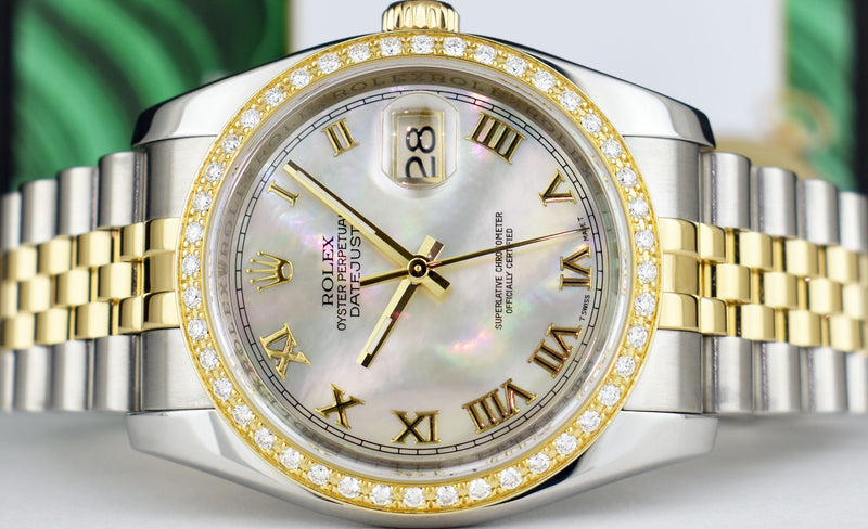 ROLEX 18kt Gold & Stainless Steel DateJust Mother of Pearl Roman Model 116233