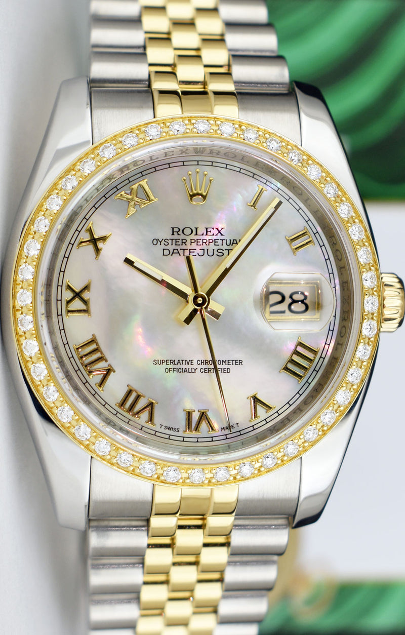 ROLEX 18kt Gold & Stainless Steel DateJust Mother of Pearl Roman Model 116233