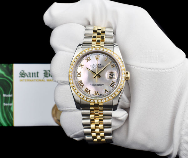 ROLEX 18kt Gold & Stainless Steel DateJust Mother of Pearl Roman Model 116233