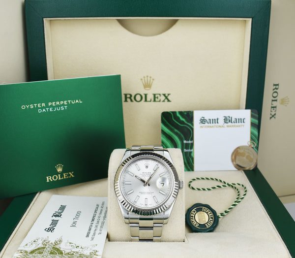 ROLEX 18kt White Gold & Stainless Steel DateJust II Silver Index Dial Model 116334