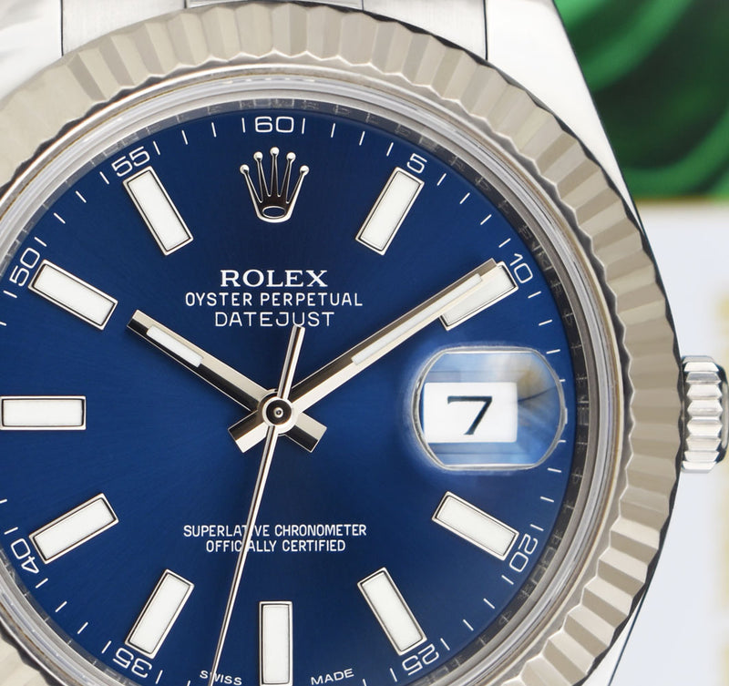 ROLEX 18kt White Gold & Stainless Steel DateJust II Blue Index Dial w/ Card Model 116334