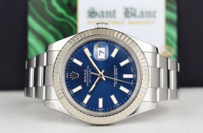 ROLEX 18kt White Gold & Stainless Steel DateJust II Blue Index Dial w/ Card Model 116334