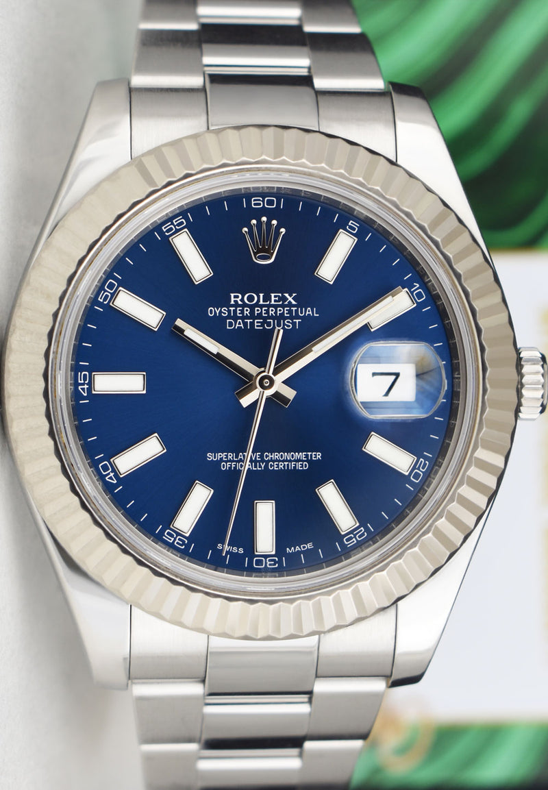 ROLEX 18kt White Gold & Stainless Steel DateJust II Blue Index Dial w/ Card Model 116334