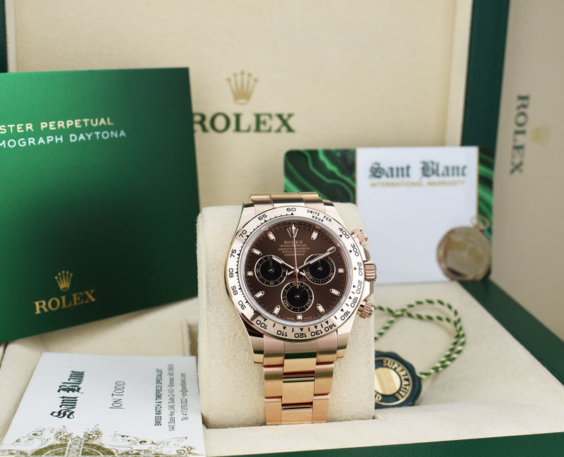 ROLEX 18kt Rose Gold Daytona Chocolate Panda Box Card & Tags Model