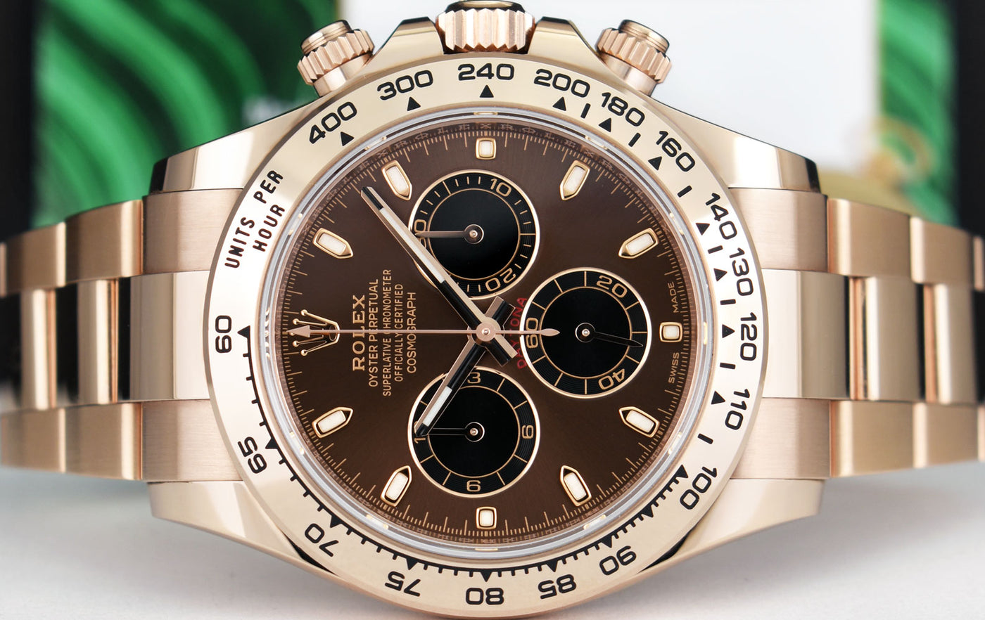 ROLEX 18kt Rose Gold Daytona Chocolate Panda Box Card & Tags Model