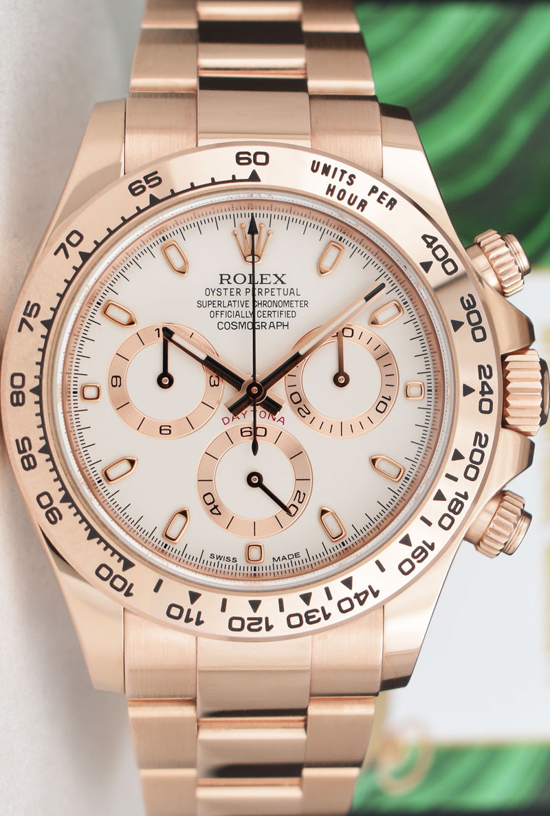 ROLEX 2019 18kt Rose Gold Daytona Ivory Index Box & Card Model 116505