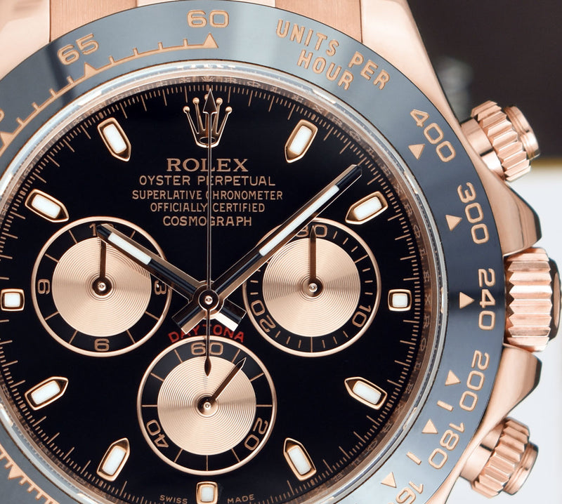 ROLEX 18kt Rose Gold Daytona Leather Strap Black Index Dial 116515*