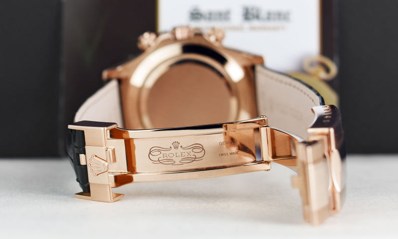 ROLEX 18kt Rose Gold Daytona Leather Strap Black Index Dial 116515*