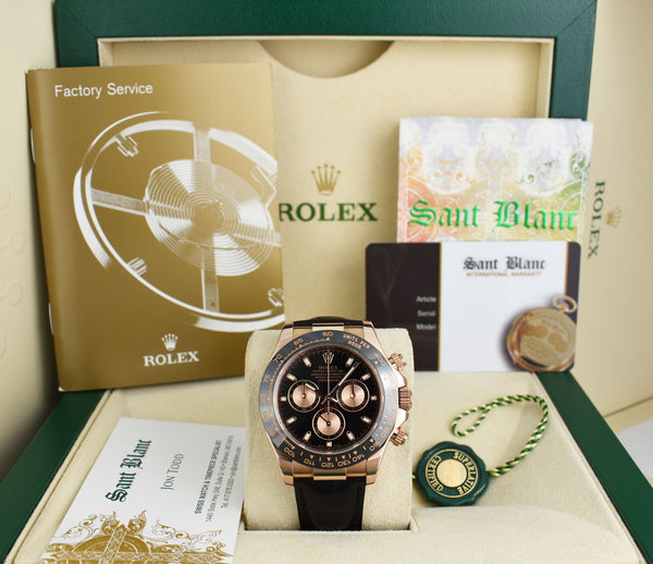 ROLEX 18kt Rose Gold Daytona Leather Strap Black Index Dial 116515*