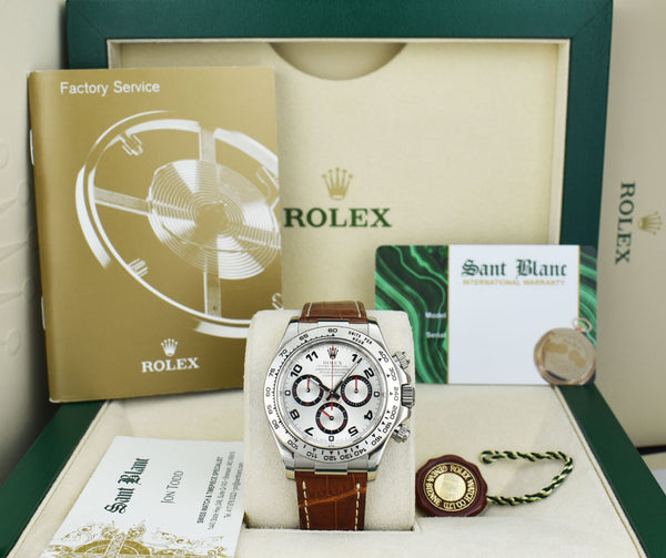 ROLEX 18kt White Gold Daytona Silver Dial Cognac Leather Strap Model 116519